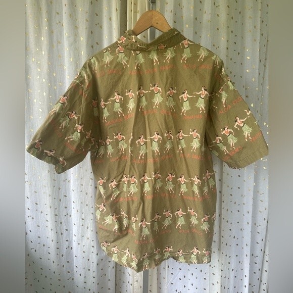 Old Navy Men's 100% Cotton Hula Girl Hawaiian Vacation Button Down Shirt XL - Picture 3 of 4